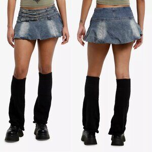 Vintage Wash Triple Buckle Denim Bubble Skort